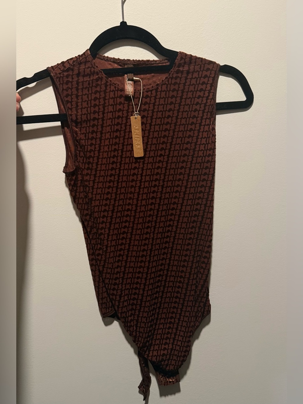 SKIMS Brown Logo Velvet Bodysuit